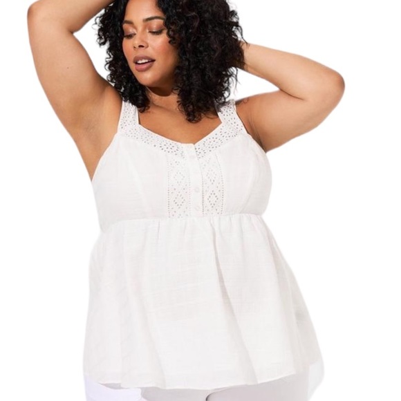 Babydoll Cotton Window Pane Button Front Tank - Picture 4 of 4